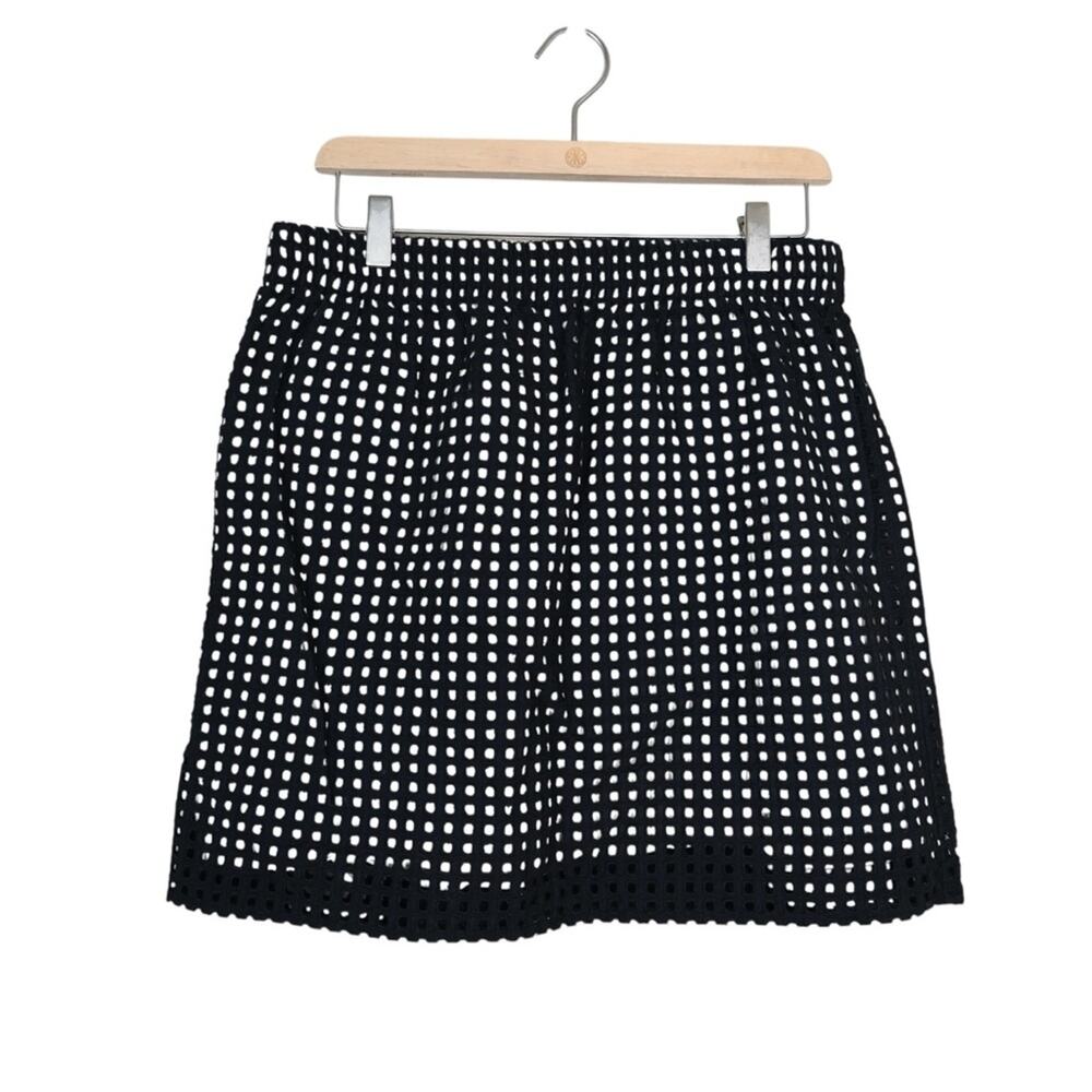 LOFT Womens M Black White Eyelet A-Line Skirt